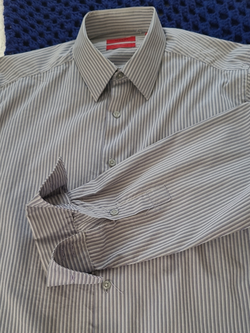 Alfani Men's Gray and Blue Pinstripe Dress Shirt